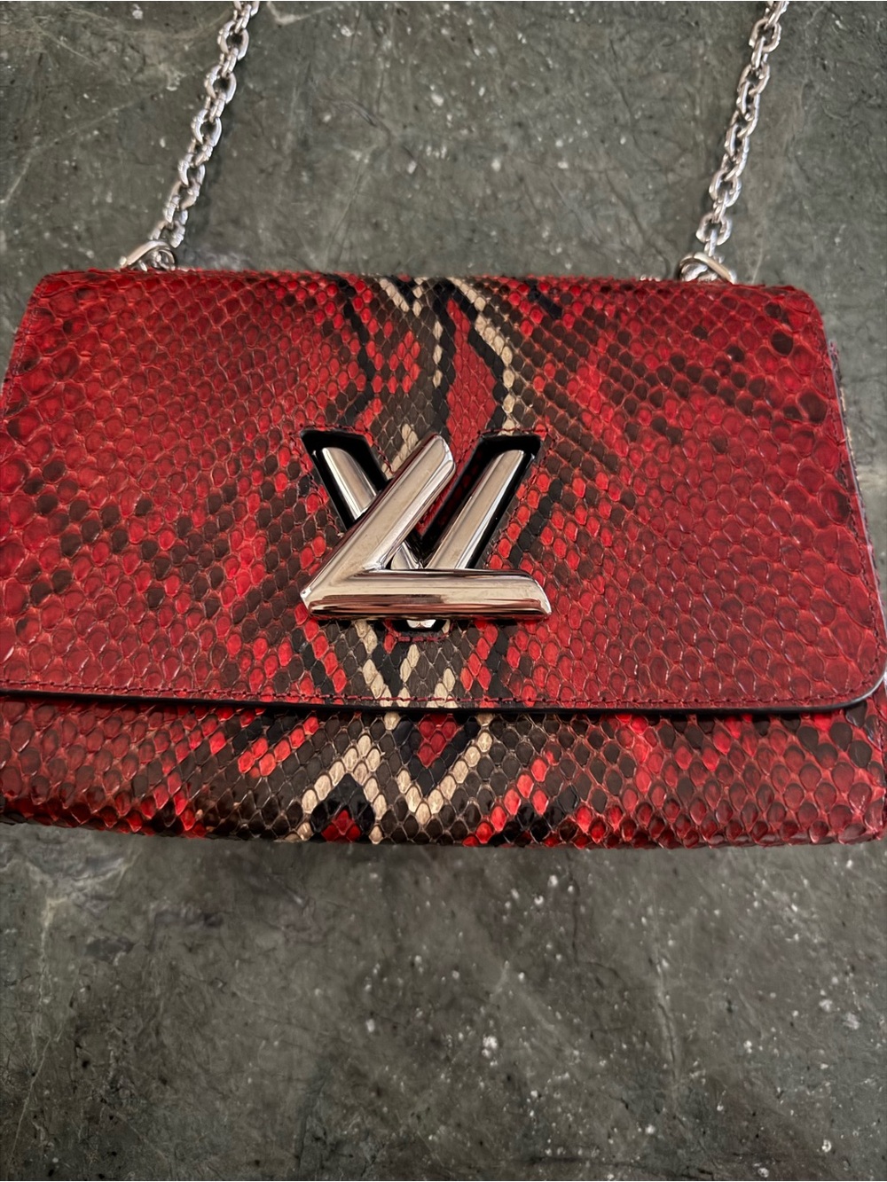 Louis Vuitton Red and Black Snakeskin Chain Crossbody Bag
